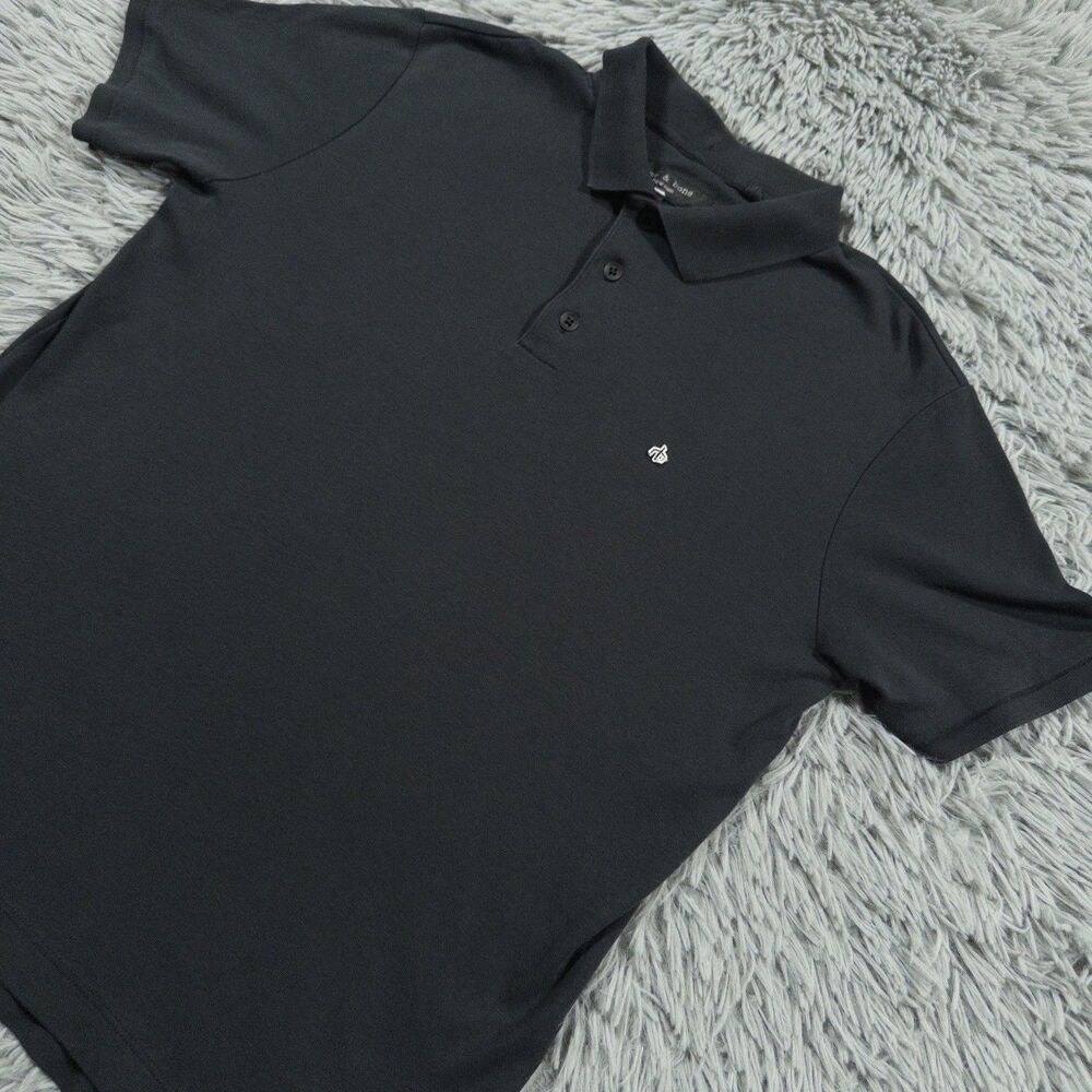 Rag & Bone Shirt Medium Black White Polo Pima Cotton Button Short Sleeve Mens